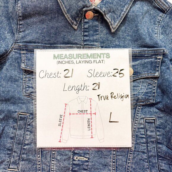 True Religion NWT Sz L  Medium  Wash Jesse Single Needle Slim Fit Denim Jacket - Picture 4 of 14